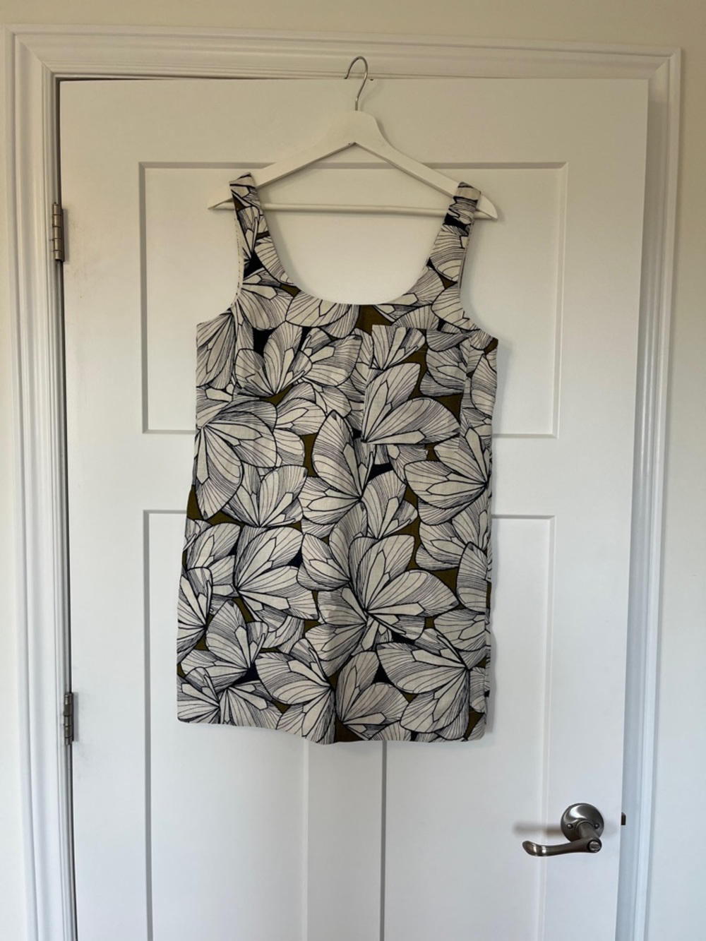 Banana Republic White Dress with Black & Olive Floral Accents